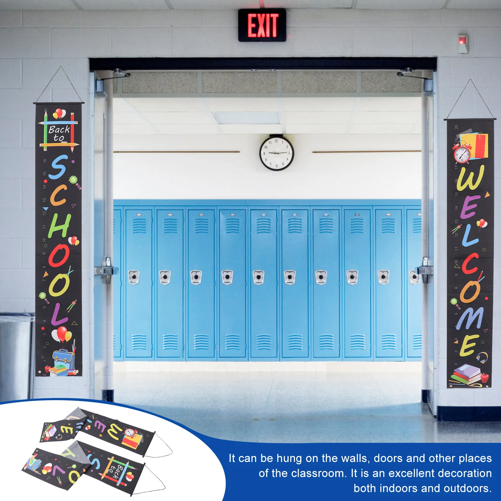 

1Pair Classroom Door Banner Welcome Back Design High Color Fastness Waterproof Oxford Fabric School Party Hanging Decoration