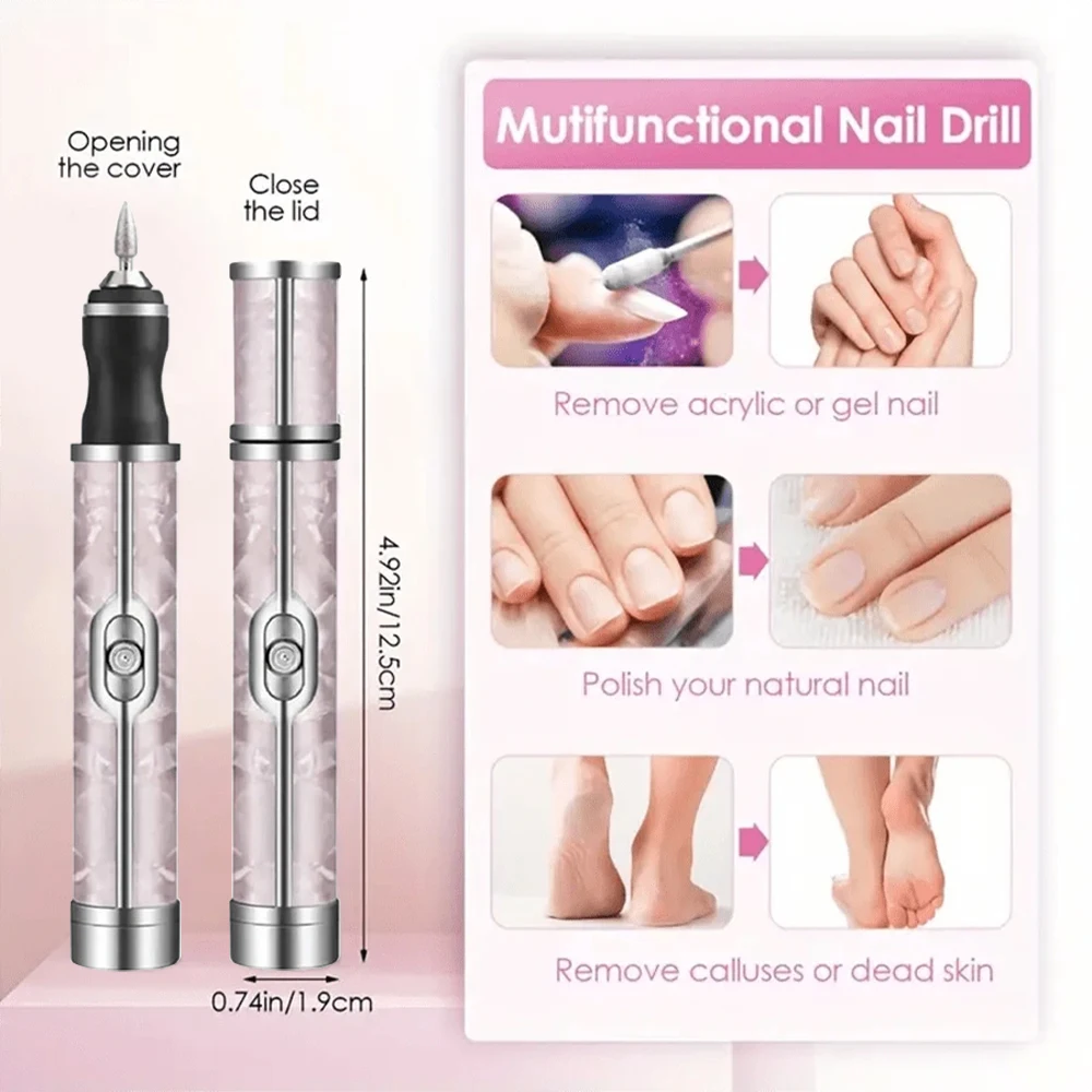 Moedor de unhas elétrico recarregável, máquina de polimento de unhas portátil, mini kit elétrico de pedicure para salão de beleza doméstico