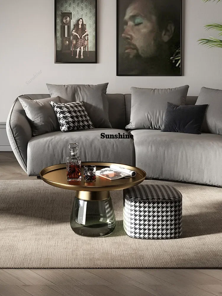 

Simple style glass small round table living room furniture storage table FT