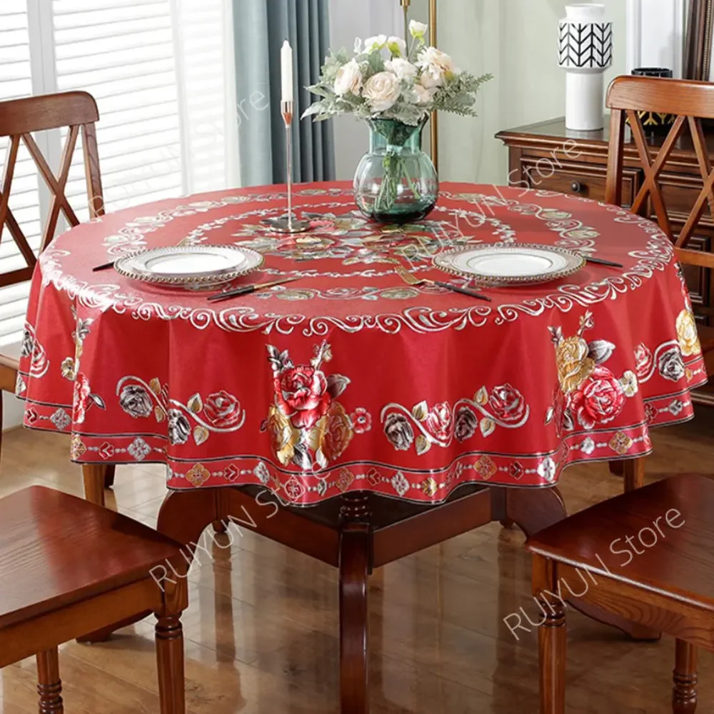 Modern Round Table Cloth PVC Waterproof Tablecloth Oil-proof Table Cloth Tea Coffee Table Cover for Restaurant Banquet Decor