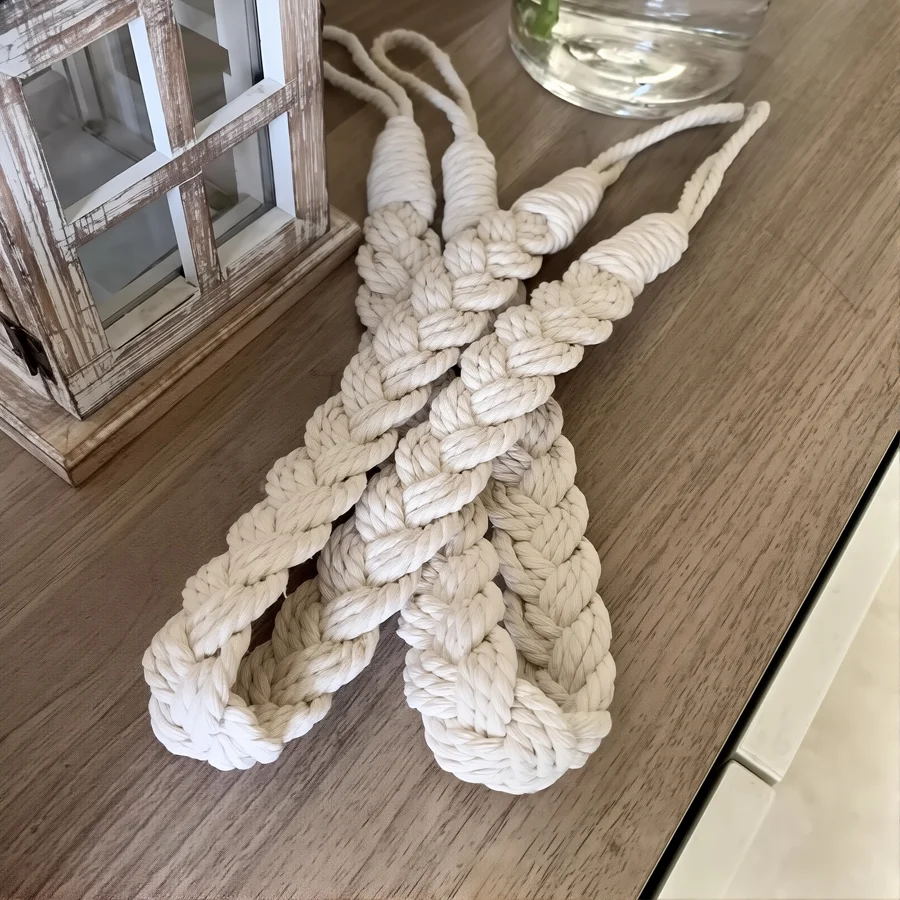 Boho Hand Braided Curtain Tiebacks 1 Pair, Imitation Linen Rope Drapery Holders, Wabi-Sabi Rustic Curtain Ties for Living Room B