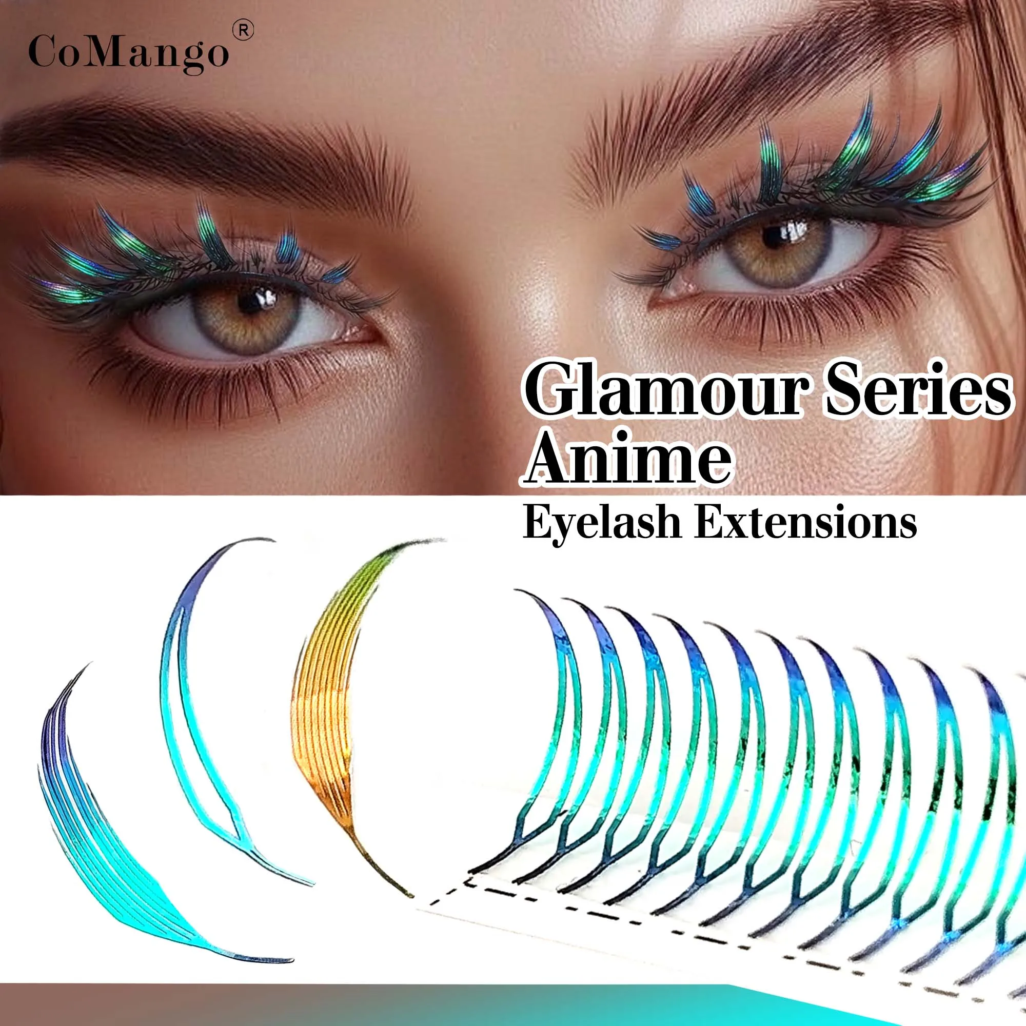 

CoMango гламурные зеленые полые аниме-ресницы 8-15 мм блестящие готовые веера манга накладные ресницы рождественские ресницы
