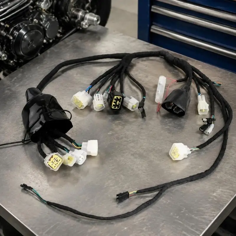 M76E Kompletter Elektro-Motorrad-Kabelbaum mit Kupferleitern, Gummi-Außenmantel und angeschlossenen Anschlüssen für LBX – Detail 3