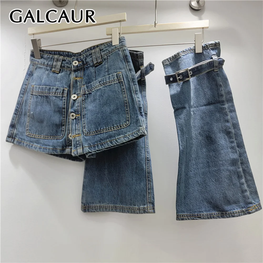 

Юбка GALCAUR Solid Slimming Spliced Stacked Socks High Street для женщин, модная джинсовая юбка в стиле пэчворк, женская минималистичная юбка