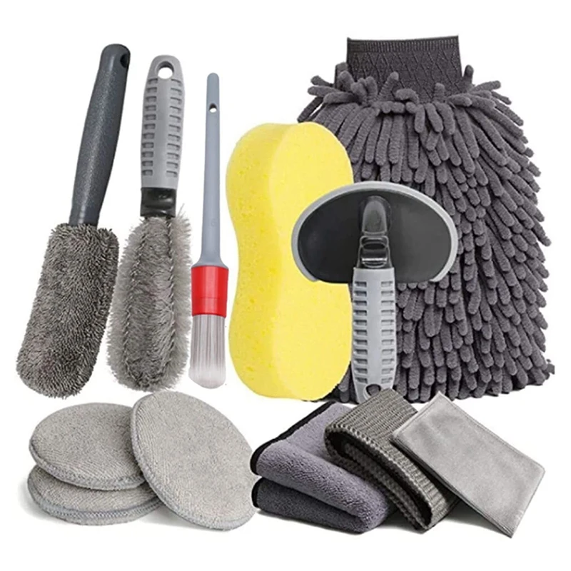 

12 Piece Car Wash Tool Brush Car Tire Brush Plastic+Cloth Double Wheel Hub Brush Encryption Car Wash Gloves