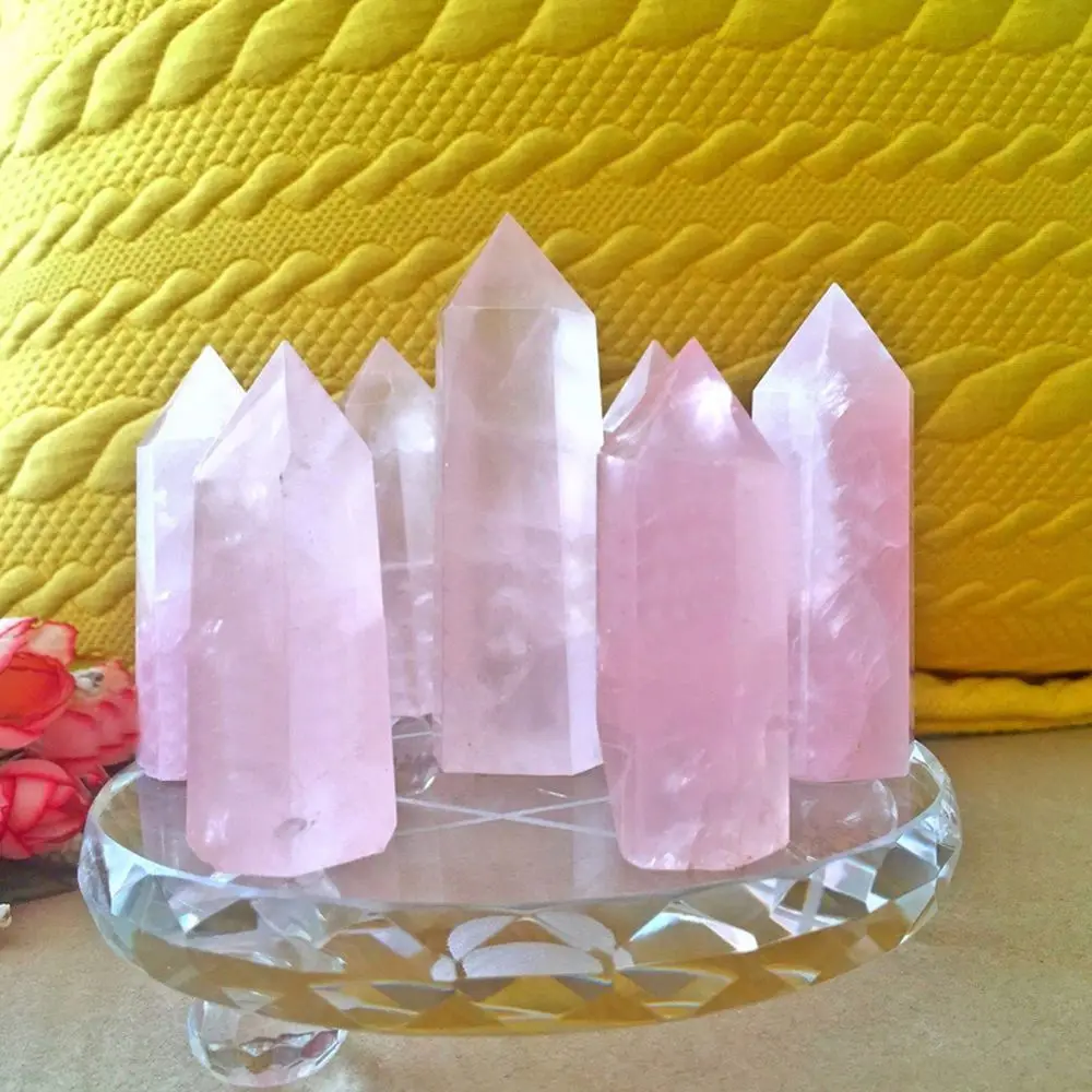 Large 100% Natural Rock Pink Rose Quartz Crystal Wand Point Healing Crystal Stone 50-60MM