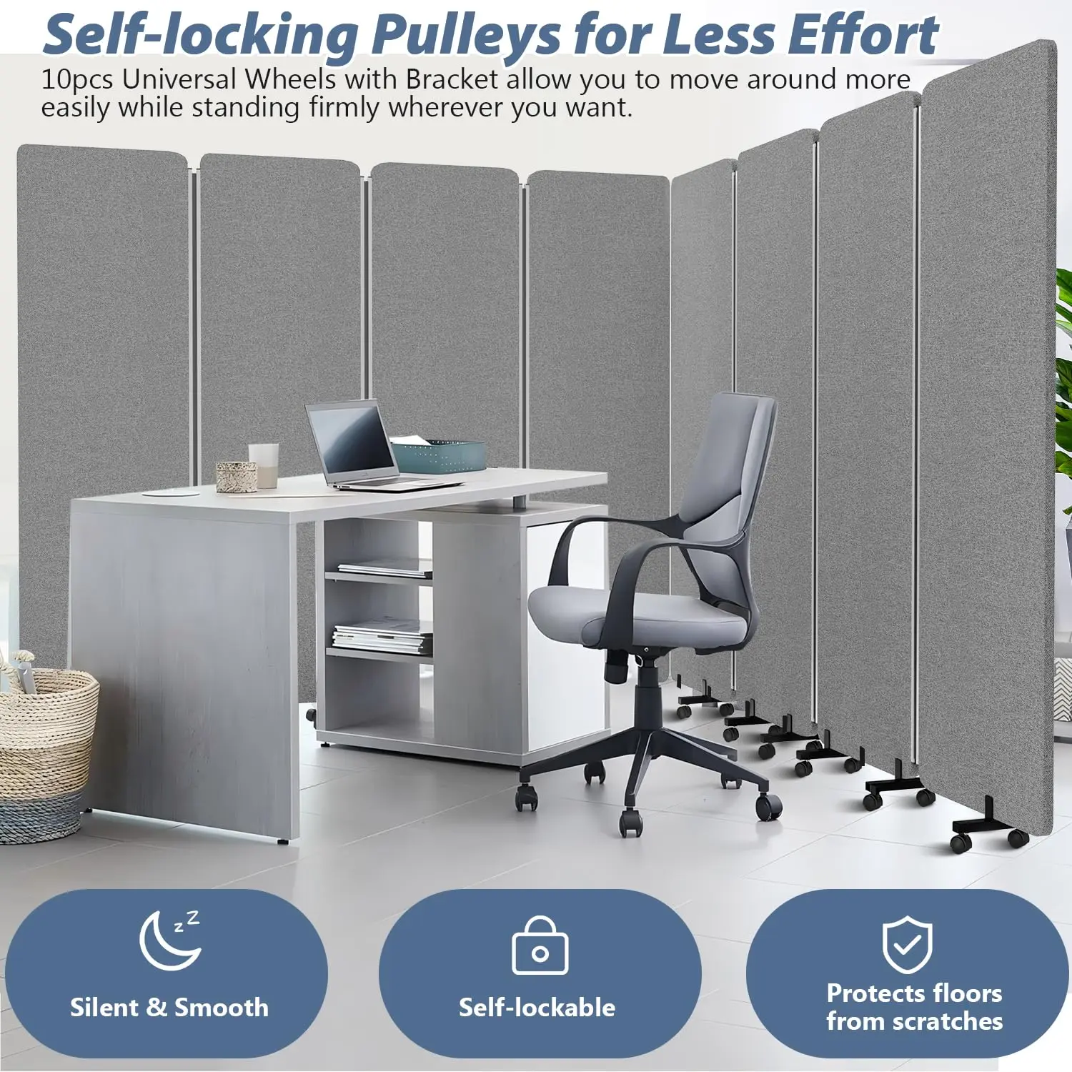 Acoustic Room Divider Privacy Panel with Wheels, 4 Panel Soundproof  Divider ( Fe) for  Partition, Folding