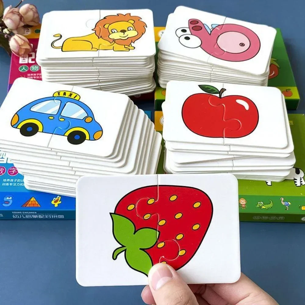 Jeu de correspondance de cartes Montessori pour tout-petits, jouets de puzzle d'éducation précoce, jouets de puzzle de dessin animé, cadeau de formation nitive, forme de document, 32 pièces