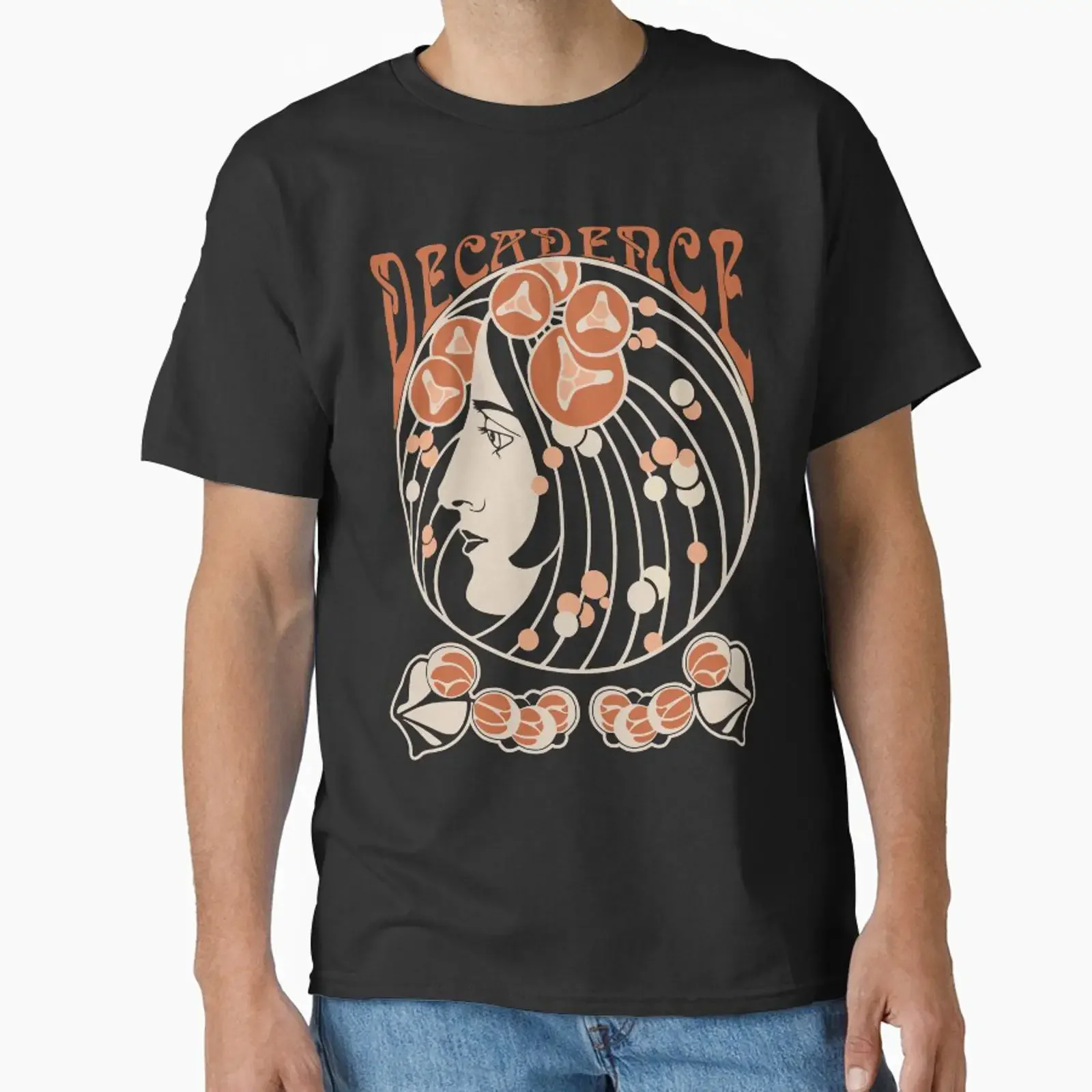 Vintage Art Nouveau Deco female portrait profile design Illustration Classic T Shirt vintage Washed Top For Everyday Wear