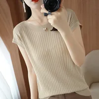 Spring Summer T-shirt Women Short Sleeves Slim Striped Innerwear Slash Neck Fashion Korean Loose Knitted T-shirt Sweater 2026 - Image 4