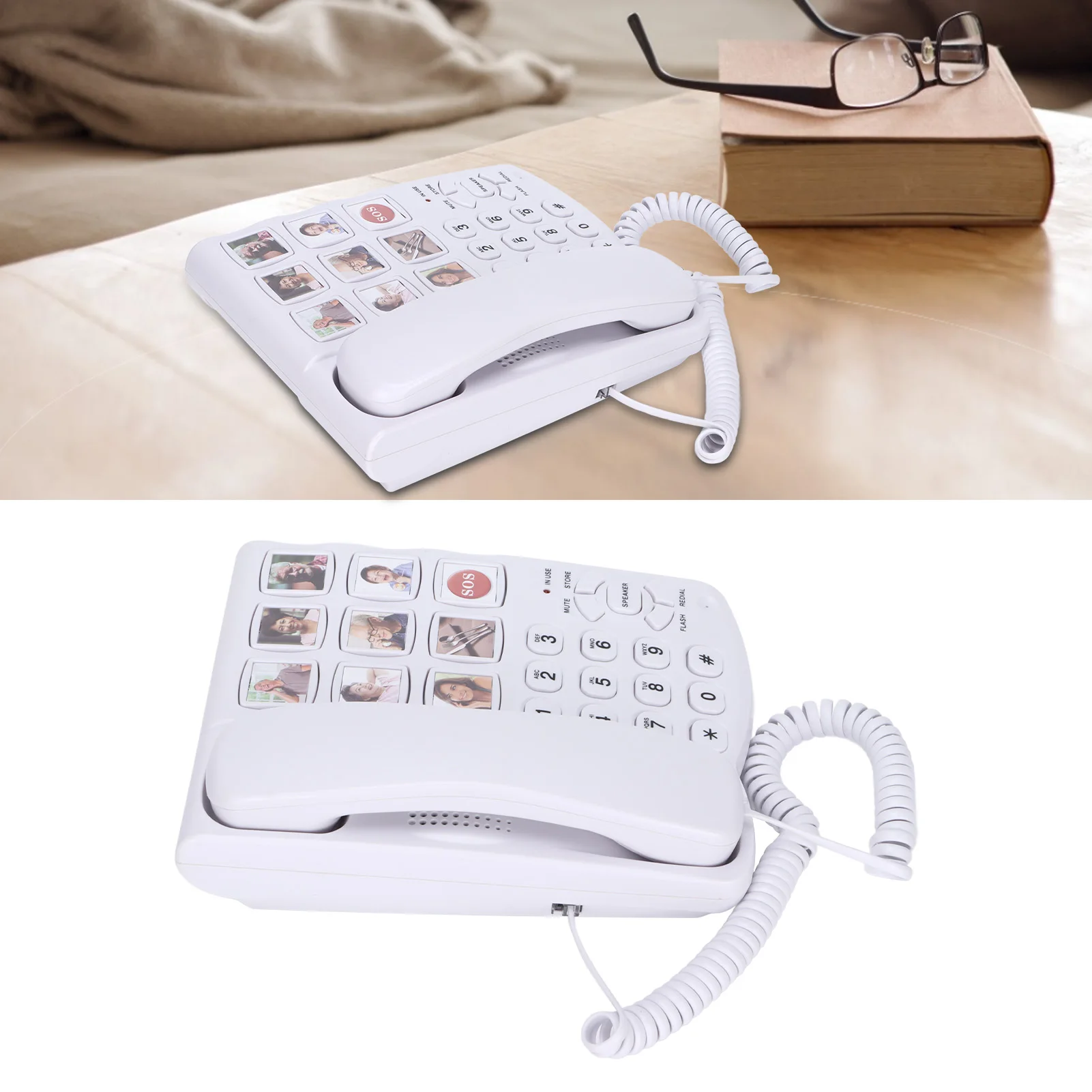 Handset Landline Telephone LD‑858HF Big Button Telephone Amplified Photo Memory Corded Landline for Seniors Elderly