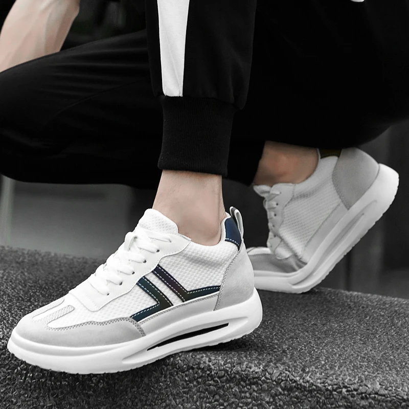 

Новые мужские кроссовки для увеличения роста, белые, дышащие, спортивные, повседневные, модные, с невидимым увеличением роста