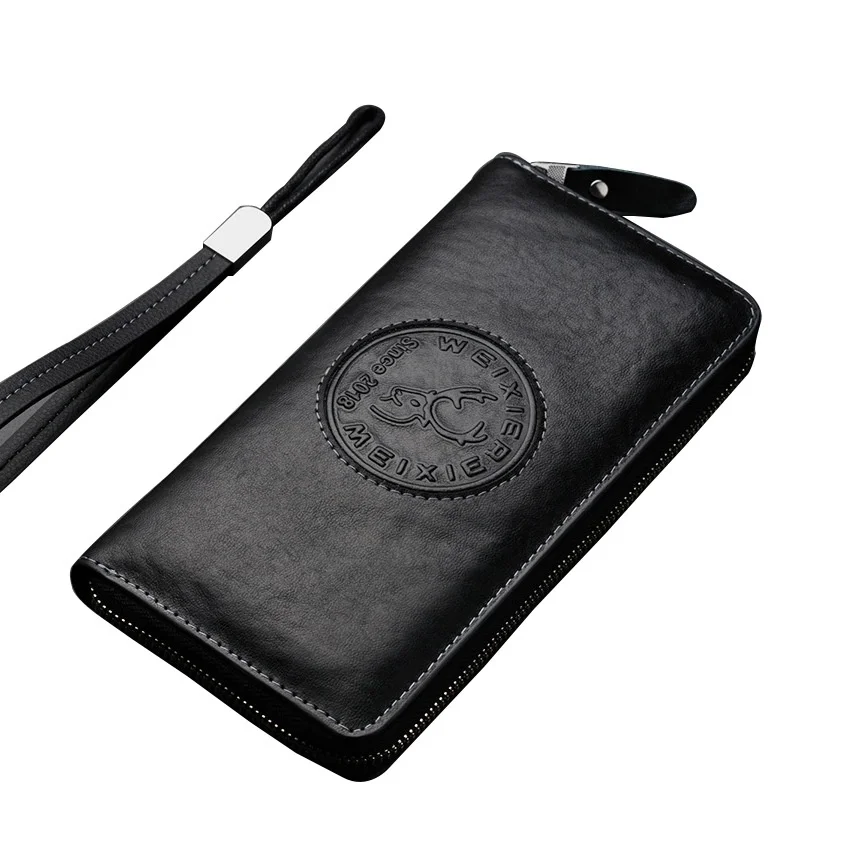 RFID Blocking Men's Wallet Cow Leather Clutch Wallet Multifunction Zipper Long Wallet Business Bag Card Holder Clutch Bag