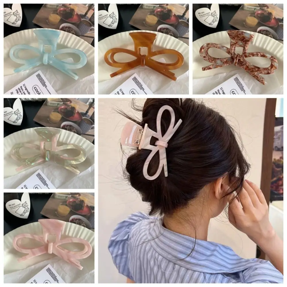 BowKnot Bow Hair Claw Fashion Hair Clip Shark Clip Acetic Acid Shark Clip Geometry Barrette Back Head Hair Grab Travel