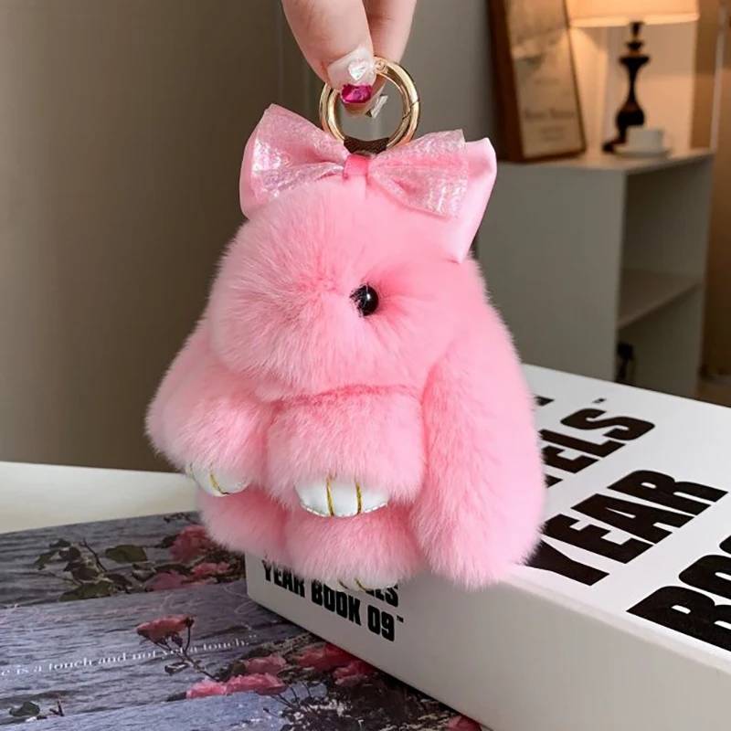 

High Quality Furry Rabbit Keychain For Bag Pendant Cute Plush Rabbit Doll Car Keys Keyrings Soft Fur Animal Keychain For Gifts