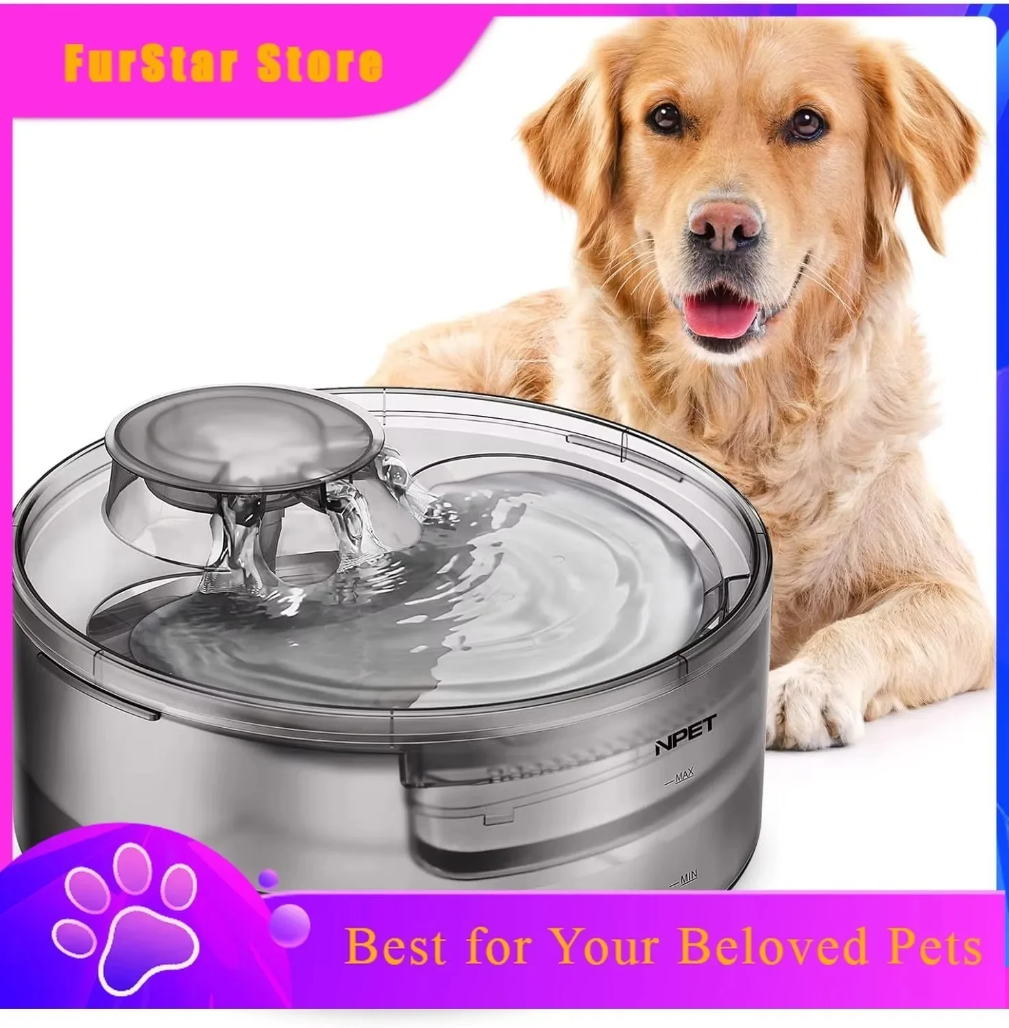 FurStarNPET DF10 Dog Water Fountain, 170oz/1.3Gallon/5L Large Automatic Pet Water Dispenser Dog Water Bowl For Cat, Dogs, Multip