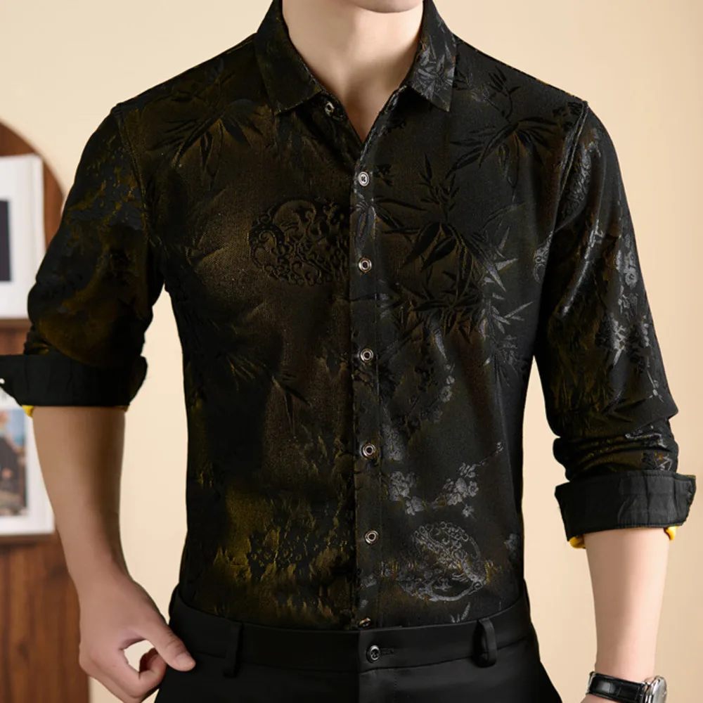 Party Shirts For Men Velvet Shirts Men Dress Chemise Homme Men Shirt High Quality Flower Shirts Men Business Casual Office Shirt