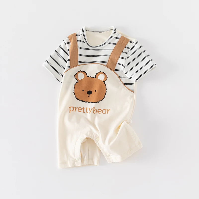 Baby summer short-sleeved one-piece clothes newborn sling crawling clothes fake two-piece thin breathable male and female baby o