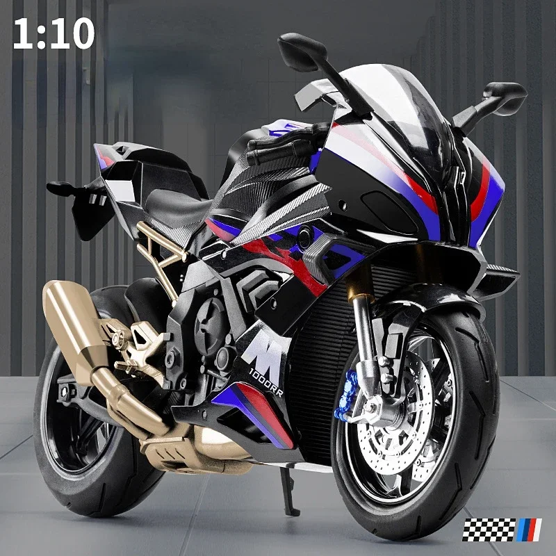 1:10 S1000RR Simuliertes Motorradmodell aus Legierung mit Stoßdämpfern, Sound und Licht, Sammlerstück, Spielzeugauto, Kindergeschenk M63
