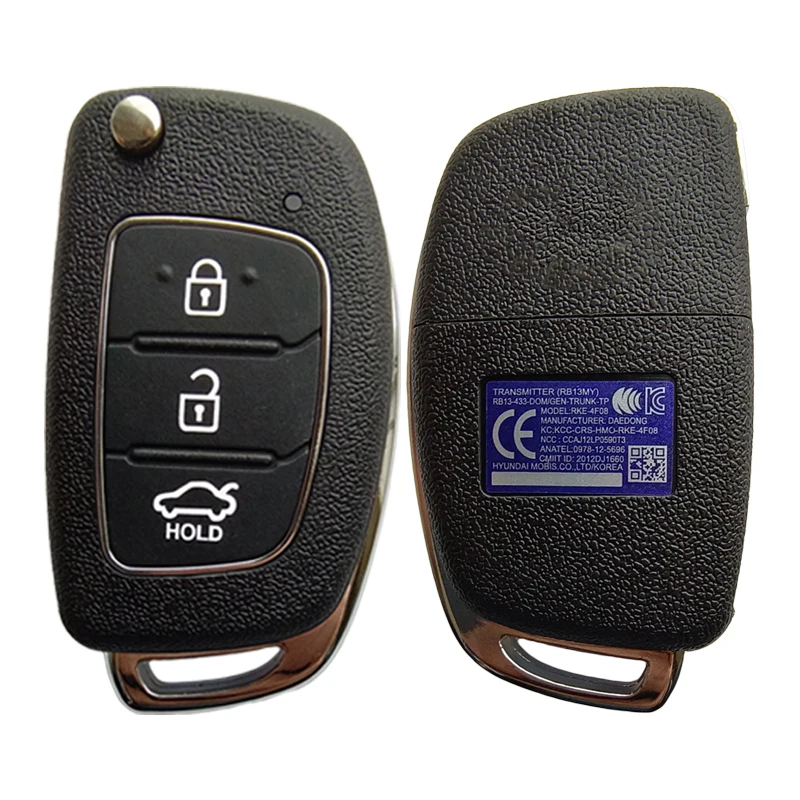 TXK 020030   Aftermarket Model RKE-4F08 Dla Hyundai Accent 2013-15 Odwróć zdalny kluczyk samochodowy 3 przyciski 433 MHz ID46 PCF7936 Chip 2012DJ1660