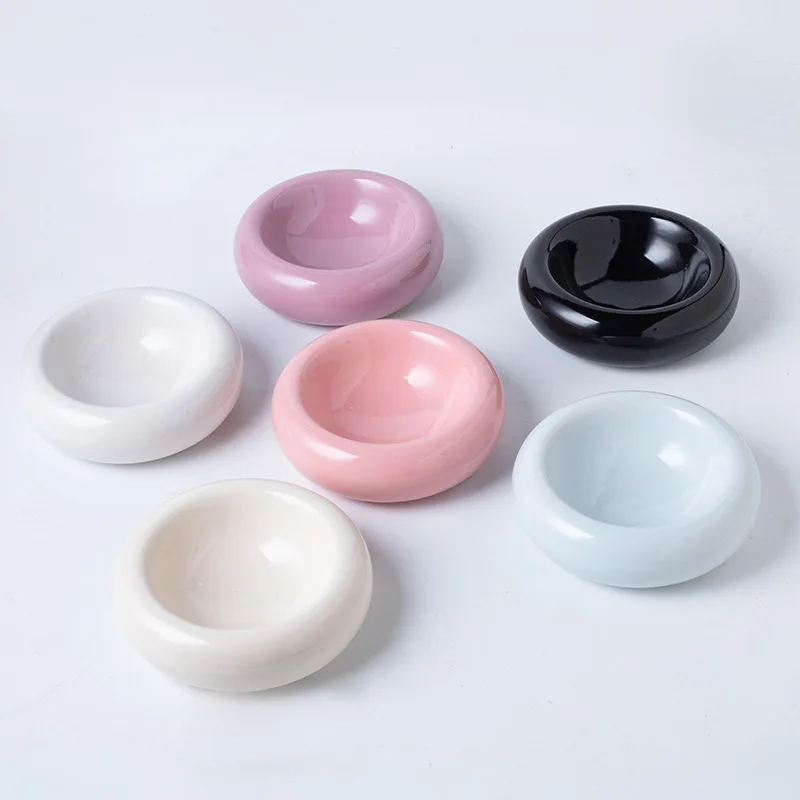 donut-shaped-ceramic-pet-bowl-multipurpose-feeding-basin-for-cat-food-water-snack-feeding-use