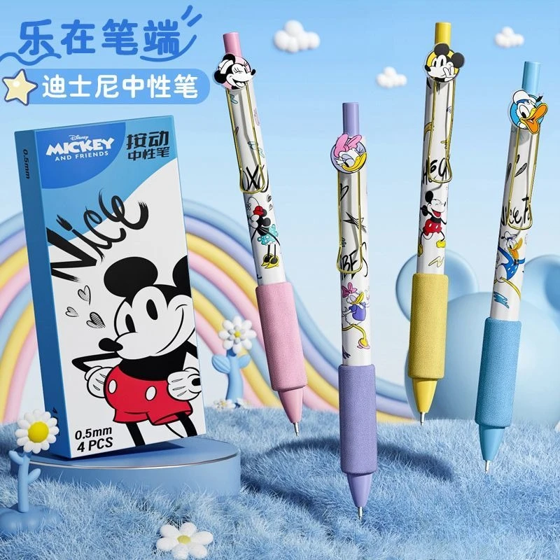 قلم ميكي ماوس يضغط قلمًا محايدًا كرتونيًا لطيفًا وقبضة ناعمة رائعة 0.5 مم قلم كتابة أسود ناعم وسريع الجفاف للطلاب #1
