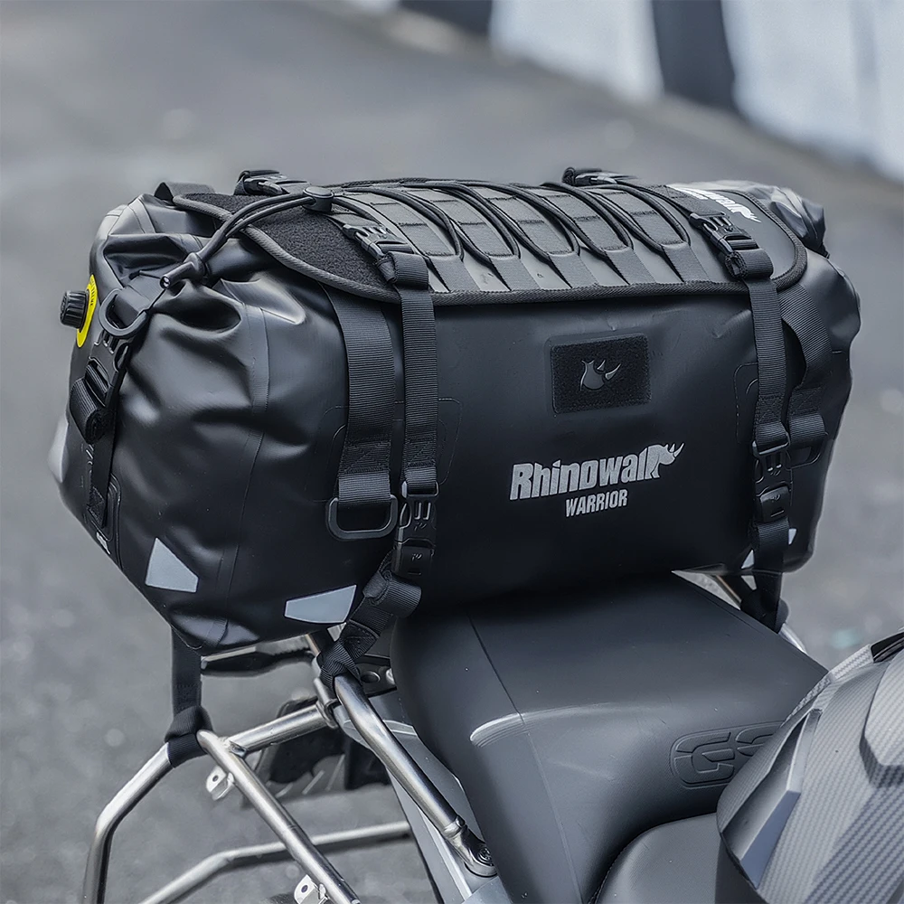Rhinowalk Motorcycle Tail Seat Bag Waterproof 20L/40L/65L Large Capacity Motor Saddle Pannier Luggage With MOLLE Expansion Panel