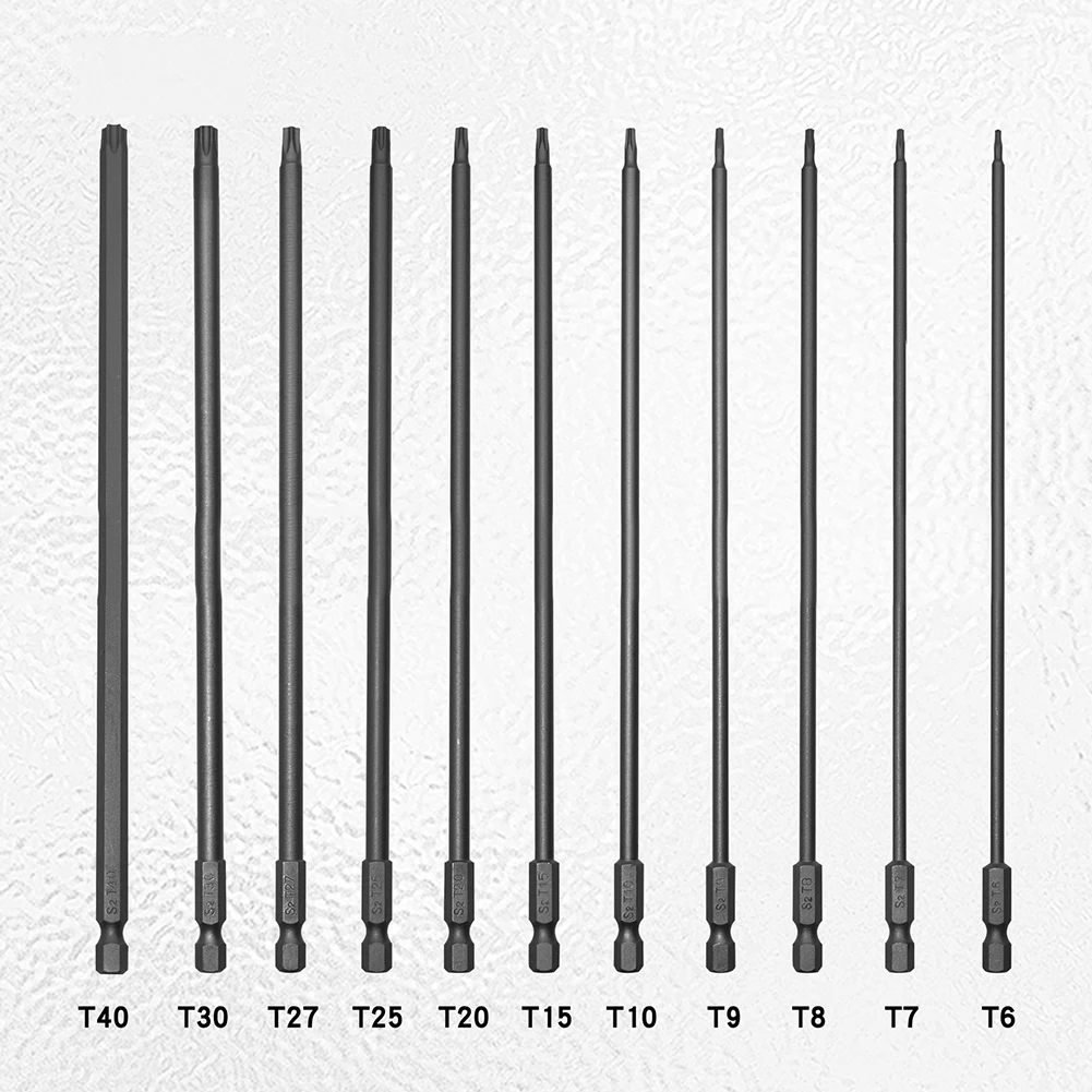 

11pcs Torx Screwdriver Bit 1/4'' Shank Hex Wind Drill Head 200mm Screw Wrench Magnetic Hollow Plum Blossom Extended Bits