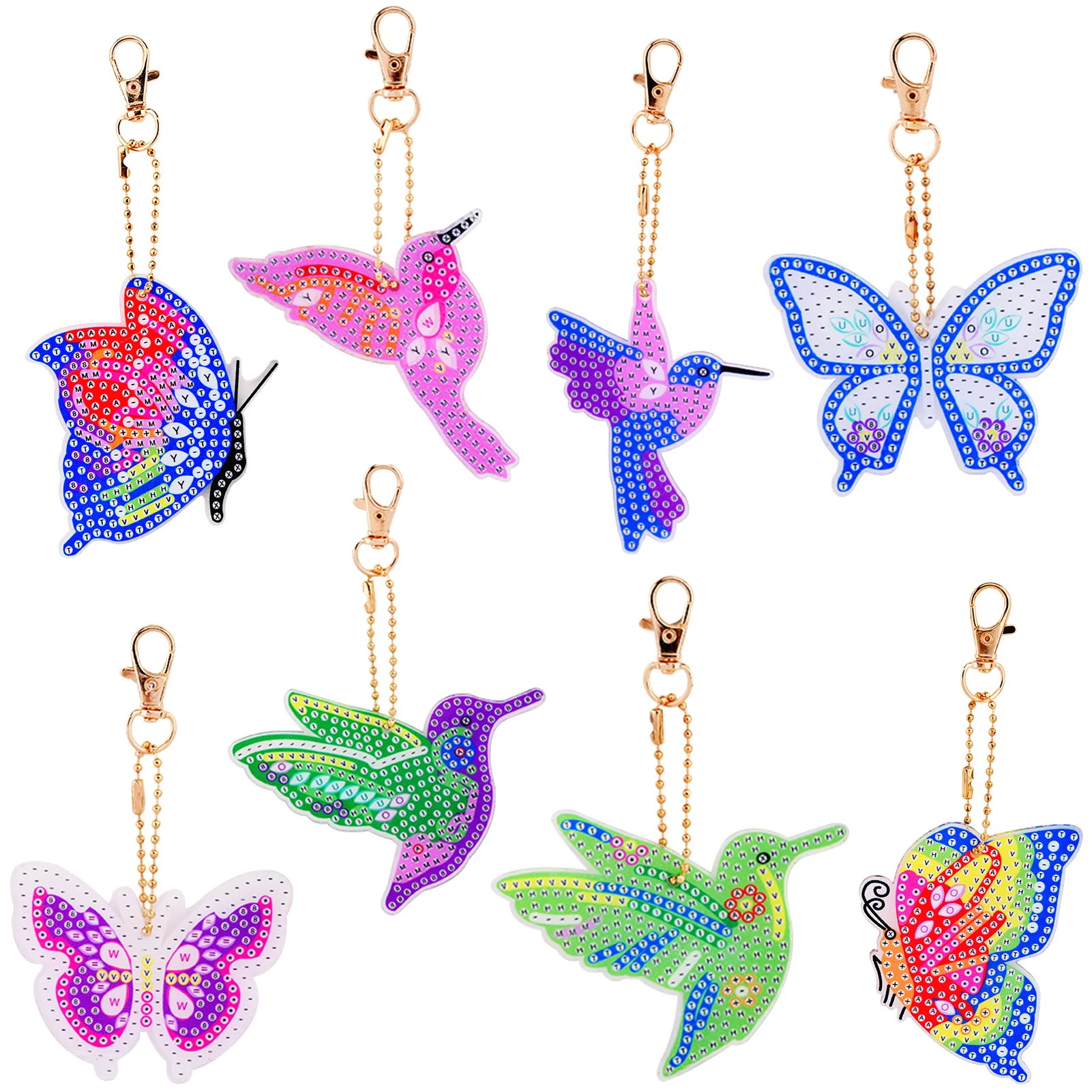 

8pcs Animal Crystal Keychain Kit Unfinished Full Drill Handmade Beginners Bag Hummingbird Butterfly Gift Diamond Art DIY Kids