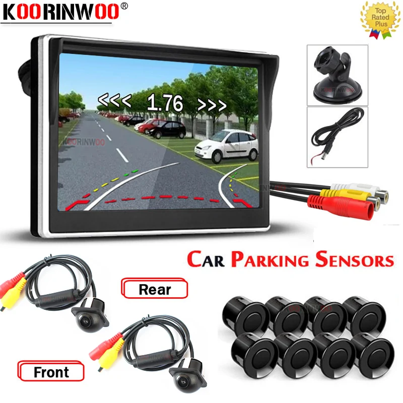 Koorinwoo Intelligent Parktronics 8 For Cars Parking Sensors Rear And Front Camera Color Radar Detector Full Kit For Android DVD