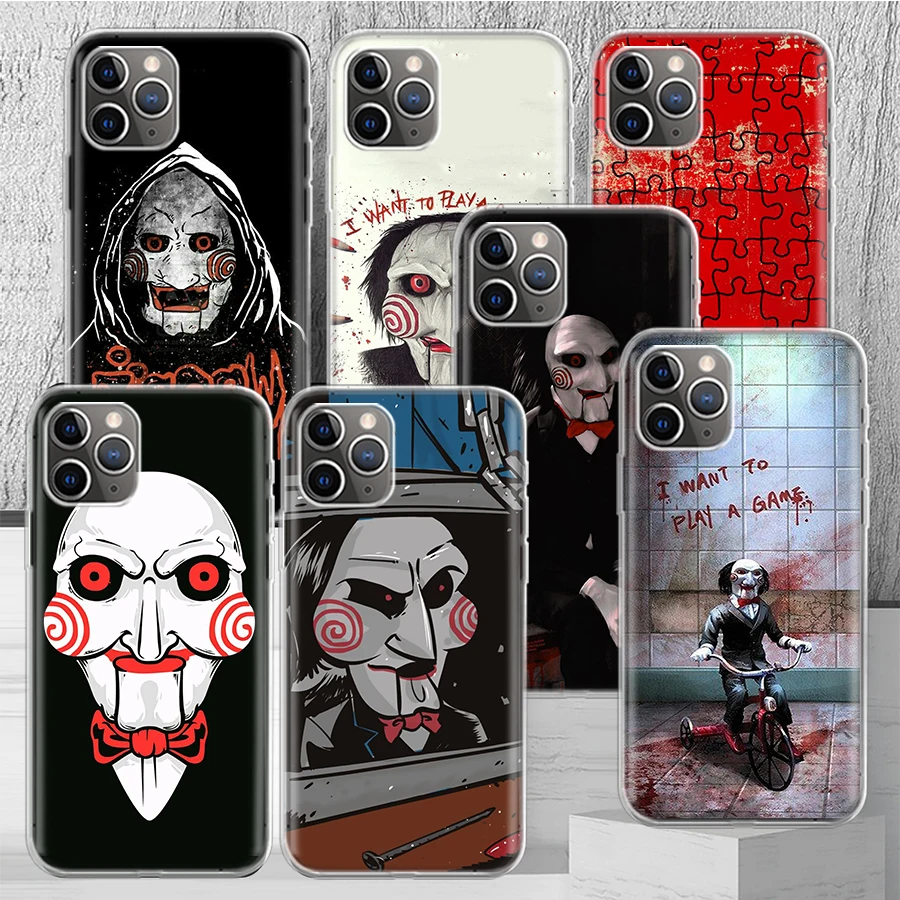 The Jigsaw Killer Horror Phone Case Cover for iPhone 11 12 13 Mini 14 15 16 Pro Max 7 Plus X XS XR 8 SE Soft Pattern Coque Funda