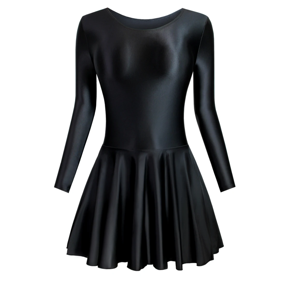 MJINM ผู้หญิงแขนยาว Silky ซาตินชุดเข้ารูปน้ํามันเคลือบเงายืดสูง One ชิ้น Casual Smooth โยคะบัลเล่ต์จีบกระโปรง