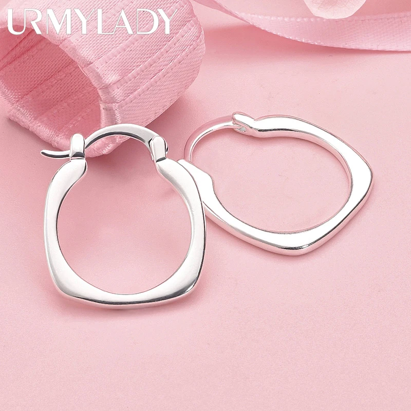 URMYLADY 925 Sterling Silver Elegant Smooth Square Clip Earrings For Women Luxury Wedding Engagements Fashion Charm Jewelry