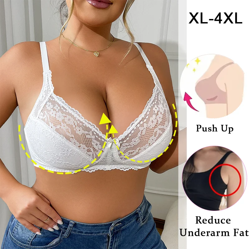 

Women Ultra Thin Bra Sexy Floral Lace Underwear Adjustable Strap Bralette without Underwire Girls Push Up Brassiere XL-4XL