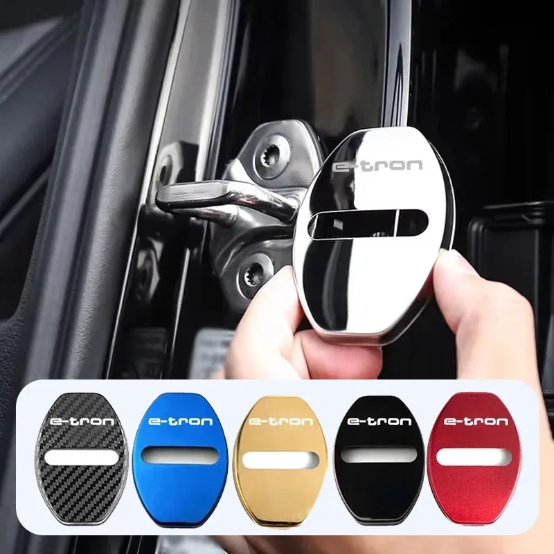 4pcs/set Car Styling Door Lock Cover Stainless Steel Case Protective Stickers for Audi E-tron Logo Decoration