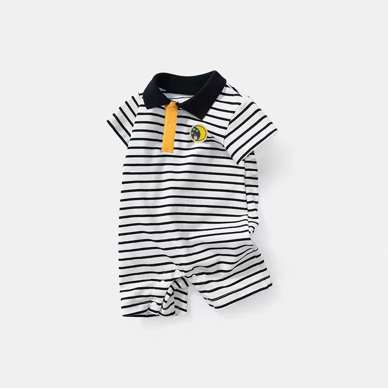 Baby boy preppy style jumpsuit stripesd jumpsuit summer newborn baby clothes summer handsome and stylish thin pure cotton short-