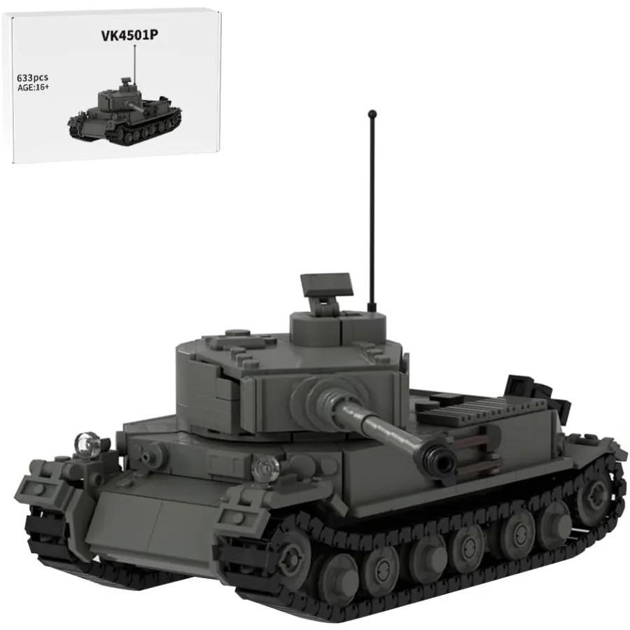 

German VK4501P Tank Building Blocks Set WWII German Prototype Heavy Tank Model Military Brick Kit for Historical Display Detail