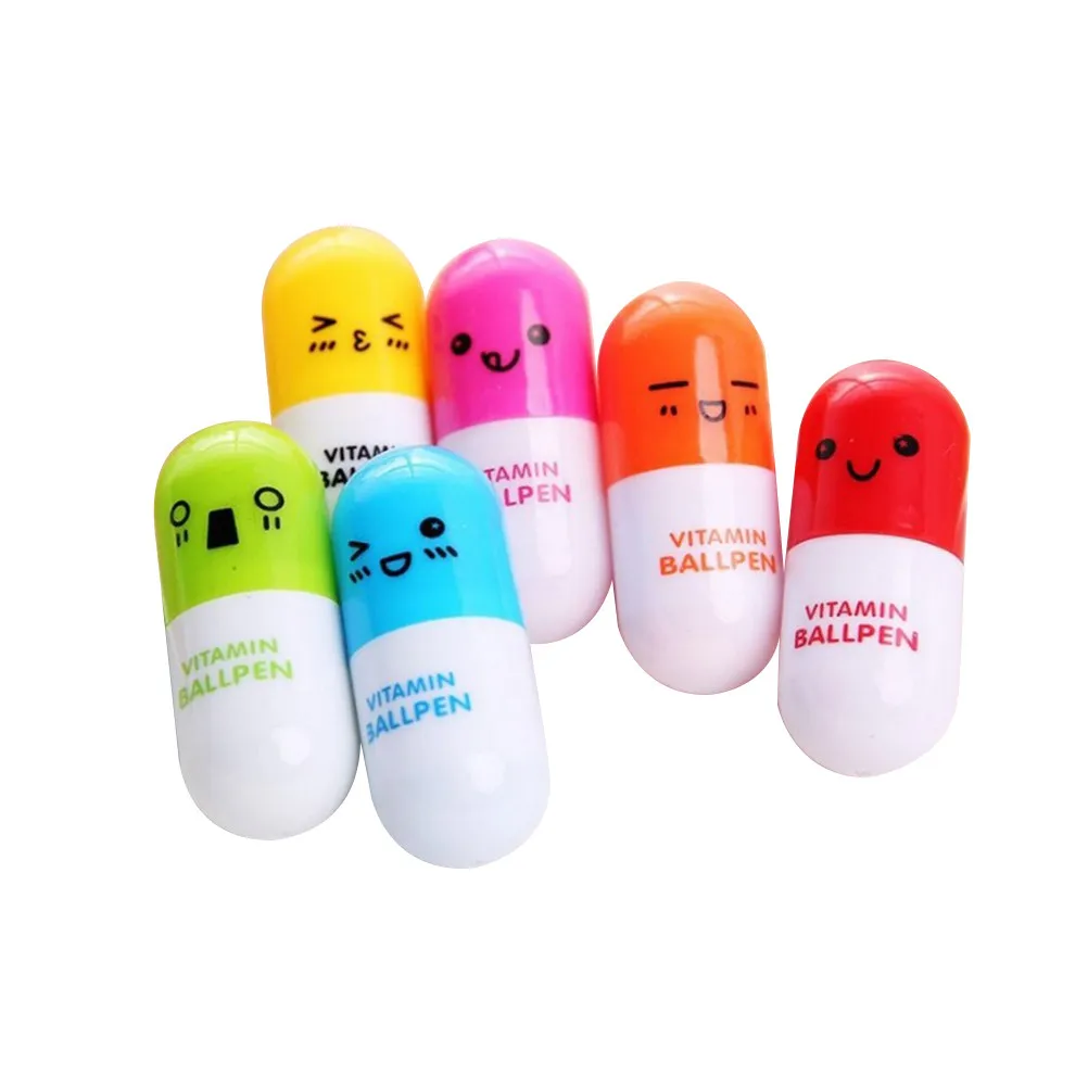 6Pcs Capsule Ballpen Retractable Ball Point Pen Fun Novelty Writing Tool for Students Homework Exercise Creative