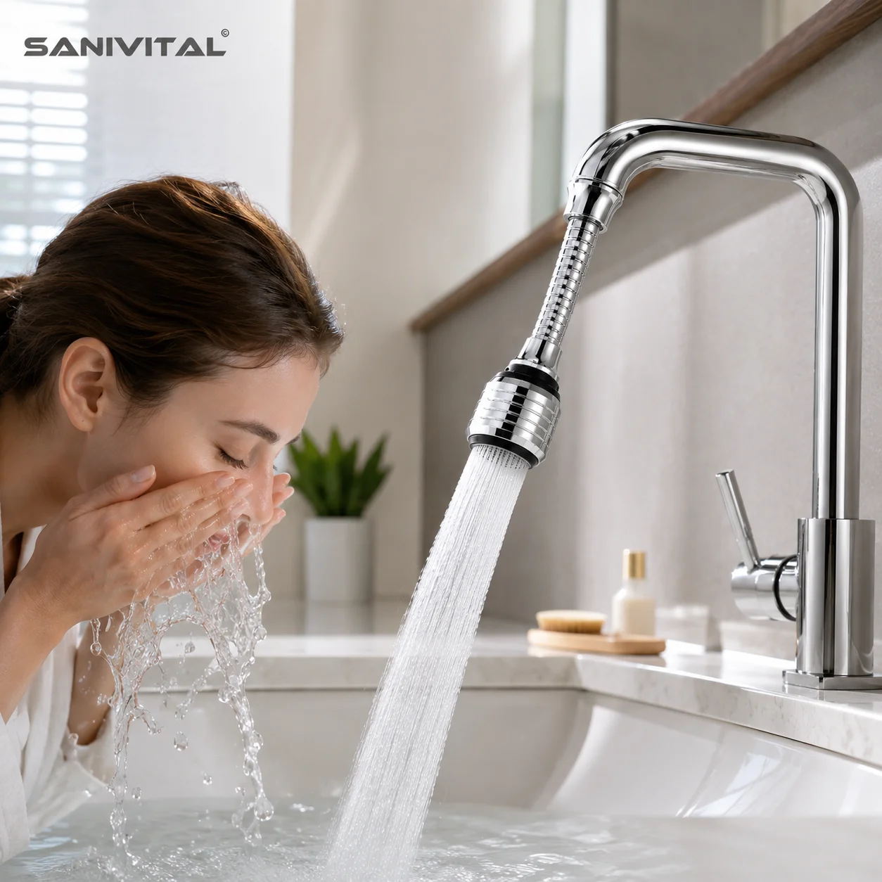 SANIVITAL 360° Swivel Kitchen Faucet Extender Anti-Splash Water Saving Tap Aerator with Flexible Hose