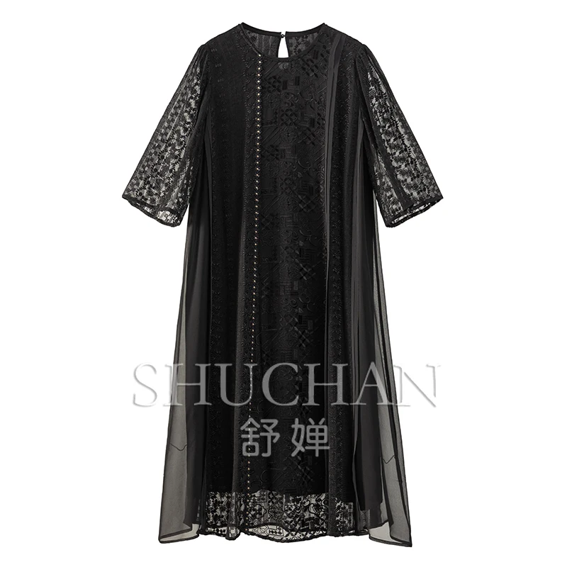 100% Natural Silk Summer Dress Women 2024  Vestidos De Verano Mujer  Dresses for Women LOOSE  Black Dress