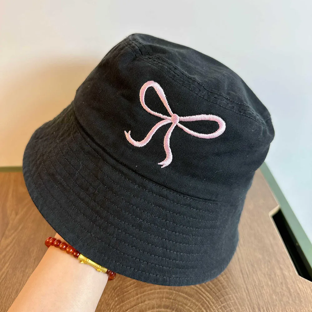 

New Bow Embroidered Fisherman Hats Spring/Summer Women's Sunscreen Bucket Hat Outdoor Multi Color Sun Basin Caps