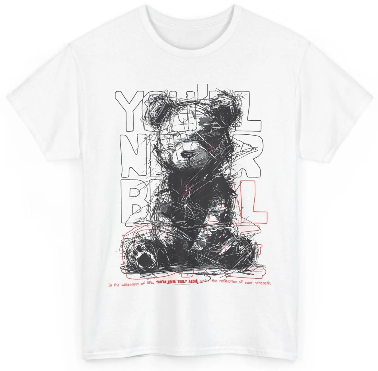 

Футболка с абстрактным медведем и типографией, футболка с рисунком медведя в стиле Scribble