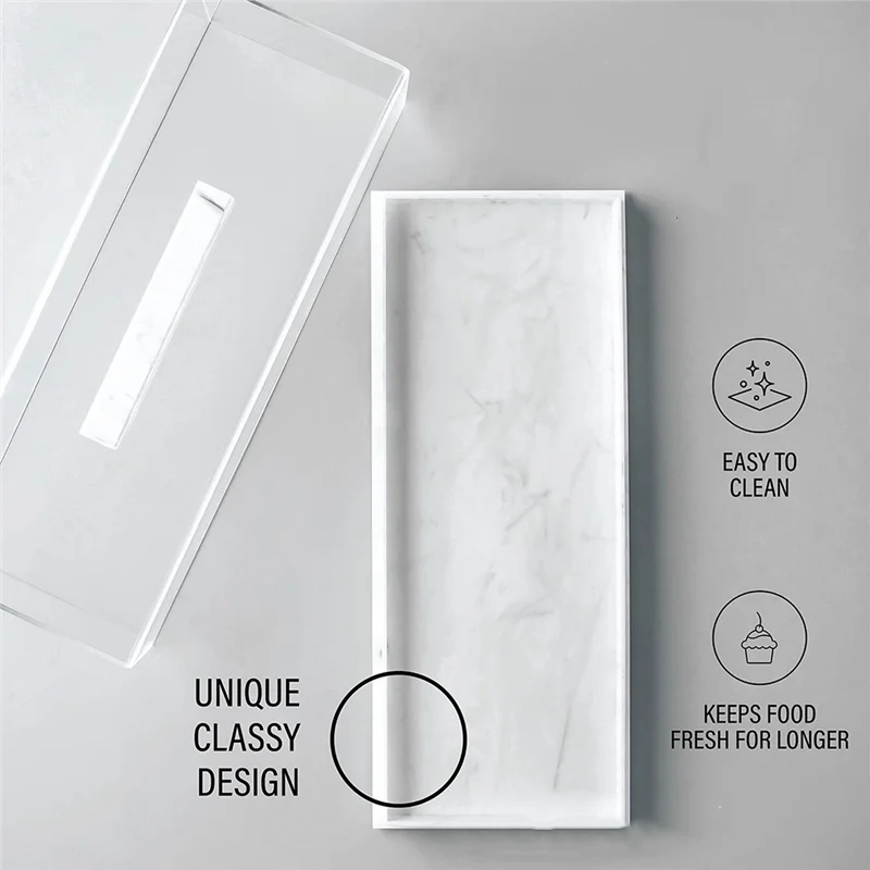 AB46-Acrylic Cake Holder Rectangular Serving Tray With Lid Marbleized Grain Cake Stand Rectangle Pastry Display - view 2