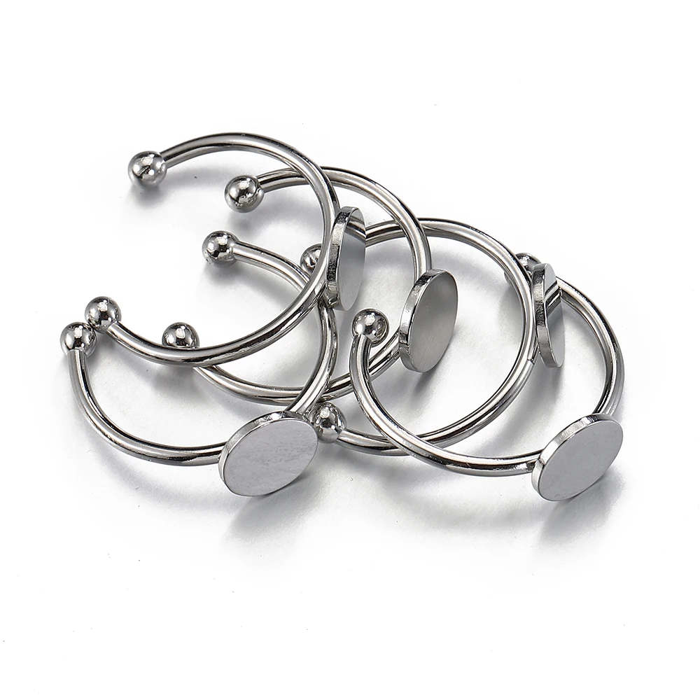 5/10pcs Stainless Steel Adjustable Ring Settings 6/8/10/12mm Round Flat Blank Base Glass Cabochons Ring Bezel DIY Jewelry Making image 3