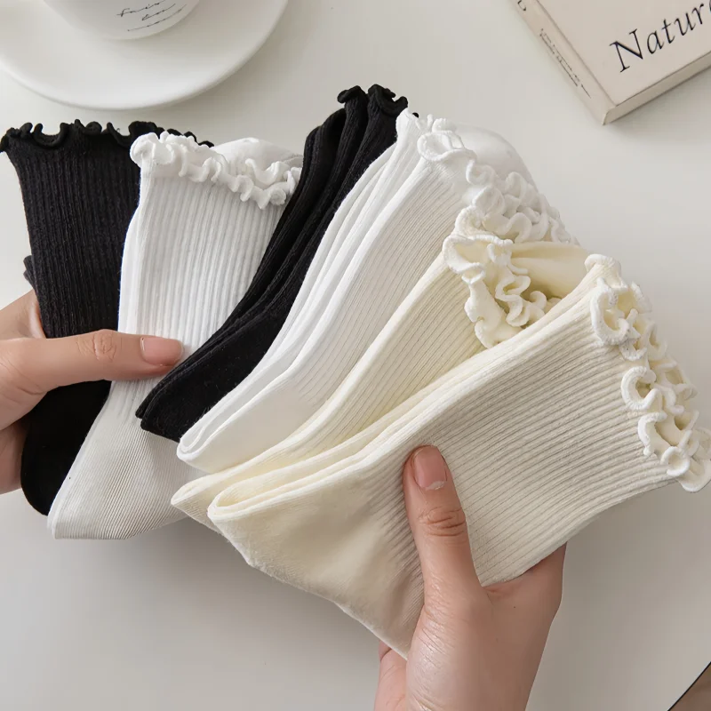 1/3/5 Pairs Lace Ruffle Ankle Socks Women's Jk Kawaii Lolita Mary Jane Shoes Thin Stacked Socks Spring Autumn Medium Tube