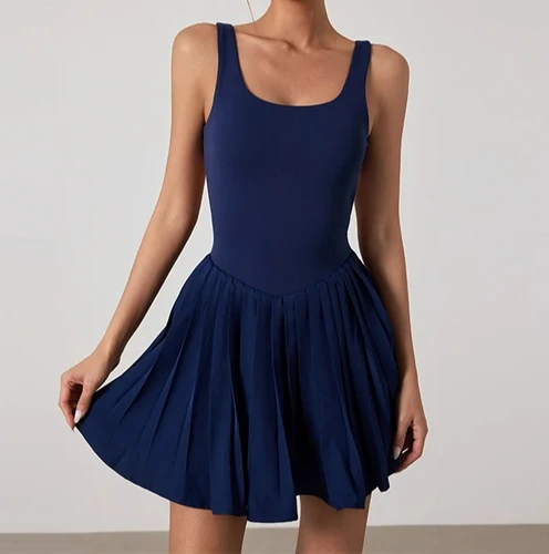 Imagen 2 del producto Mono deportivo Sexy para mujer, monos cortos de Fitness con relleno, ropa de entrenamiento, conjuntos de gimnasio, falda de tenis