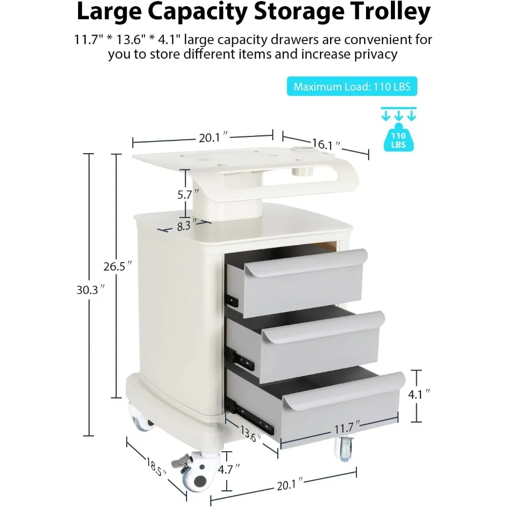 عربة تسوق الموجات فوق الصوتية المحمولة الماسح الضوئي للتصوير بالموجات فوق الصوتية عربة تخزين مستحضرات التجميل الطبية تحميل 110LBS