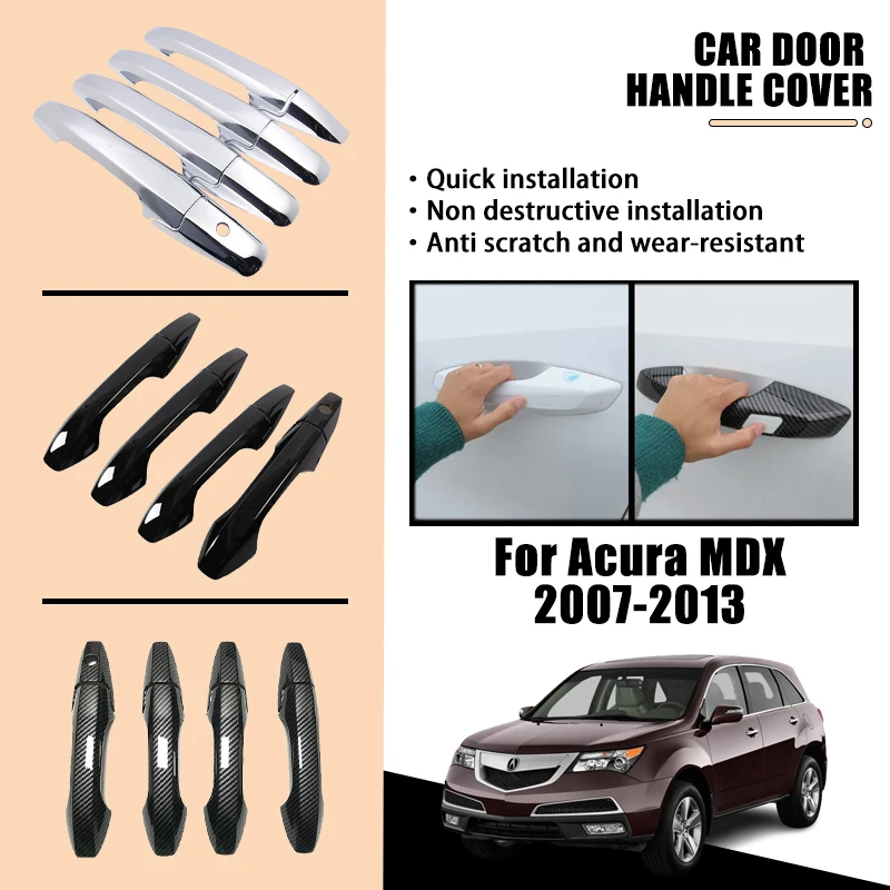 

Door Handle Covers For Acura MDX YD2 MK2 2007-2013 2008 2009 2010 Exterior Carbon Fiber Black Chrome Car Accessories Rustproof