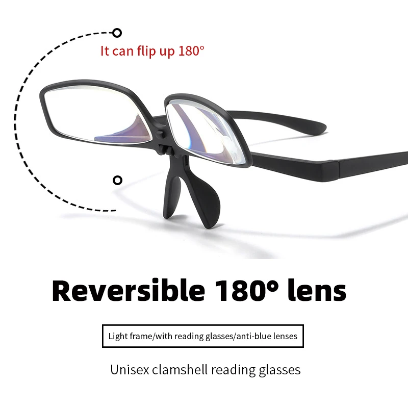 180° Flip-up Anti-blue Light Reading Glasses Men Women Unisex Presbyopia Eyeglasses Unisex Diopter +1.0 1.5 2.0 2.5 3.0 3.5 +4.0