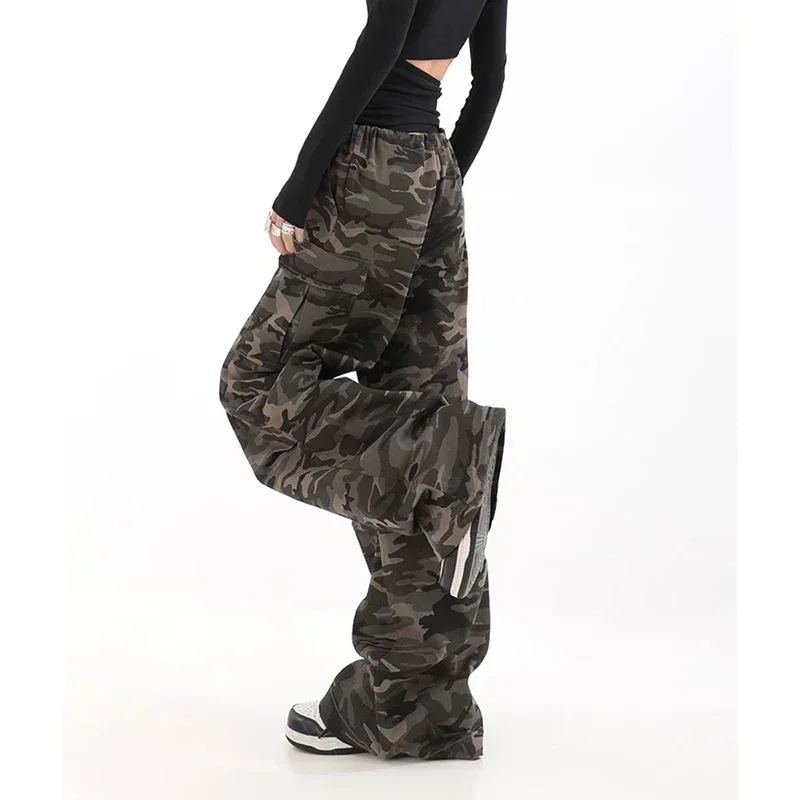 Monos informales de camuflaje para mujer, pantalones holgados de pierna ancha, estilo Retro americano, Hip-hop, Grunge, Y2k